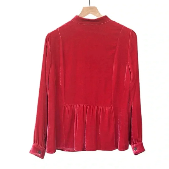 J. Jill Red Silk Blend Velvet Button Down Shirt Size Medium Petite - Picture 2 of 7